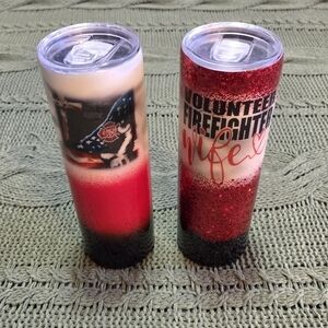 Set Of 2 Skinny Resin Tumbler Matching Firefighter Husband And Wife Cups